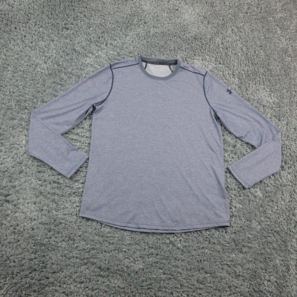 Under Armour Shirt Mens Large Blue HeatGear Long Sleeve Athletic Performance Top